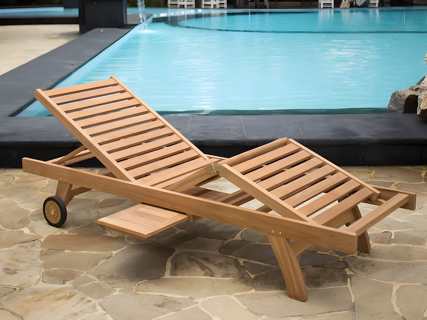 Bain de soleil multipositions  en teck - Naturel clair - BYBLOS II de MYLIA