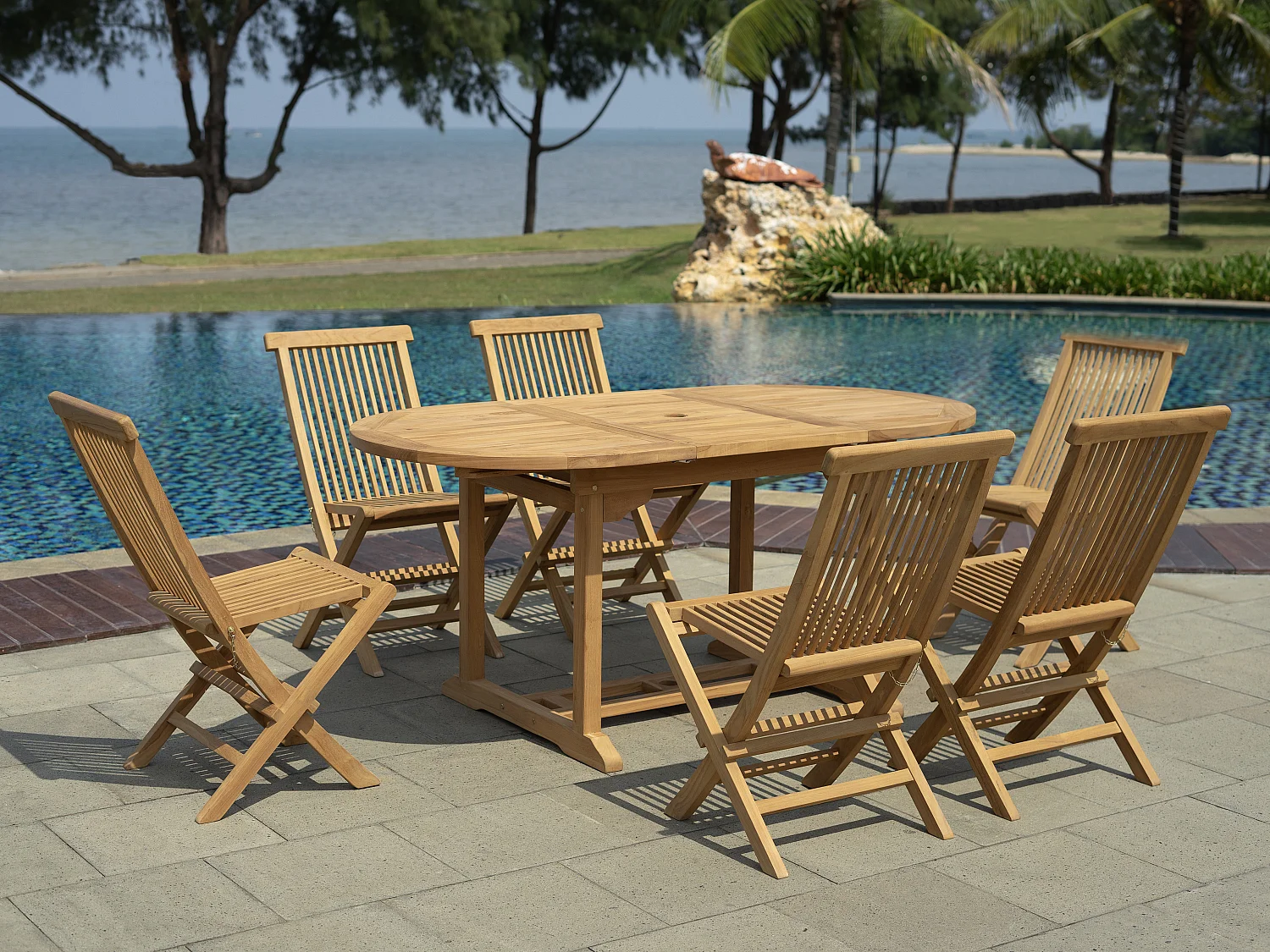 Mesa de Mesa y sillas de jardín extensible - Teca - Largo 120-170  cm - BYBLOS