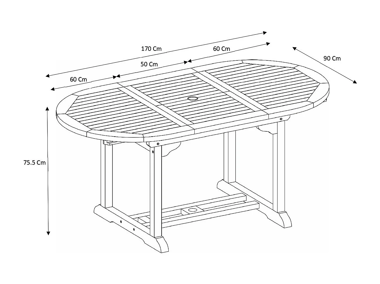 Mesa de Mesa y sillas de jardín extensible - Teca - Largo 120-170  cm - BYBLOS