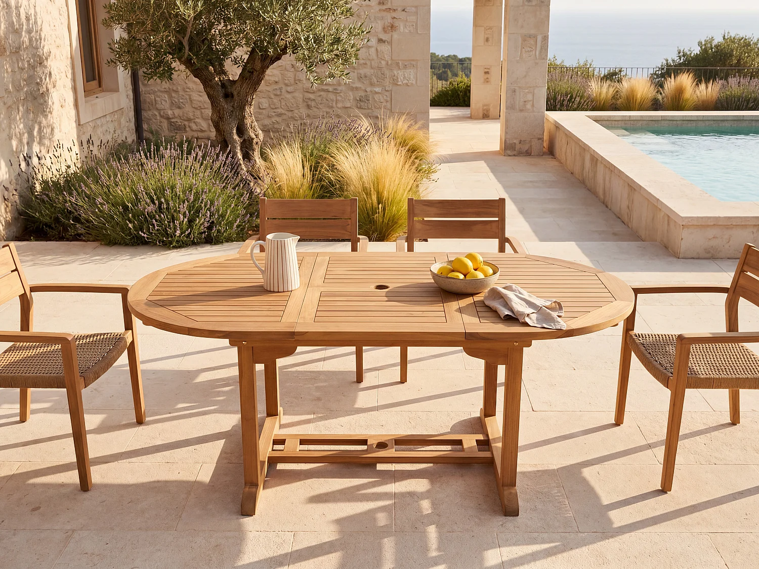 Extendable garden dining table - Teak - L120-170 cm - BYBLOS II by MYLIA
