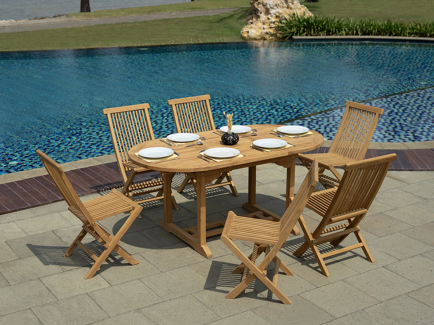 Table à manger de jardin extensible  - Teck - L180-240 cm - BYBLOS II de MYLIA