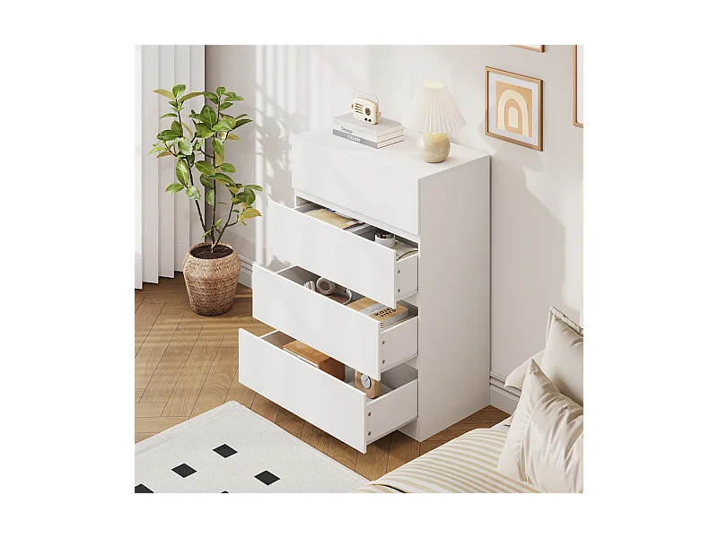 Commode 4 Tiroirs - avec mécanisme de fermeture en douceur - meuble de rangement - 70x40x96cm