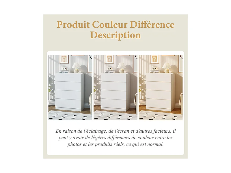 Commode 4 Tiroirs - avec mécanisme de fermeture en douceur - meuble de rangement - 70x40x96cm