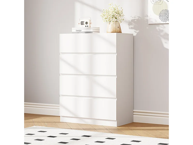 Commode 4 Tiroirs - avec mécanisme de fermeture en douceur - meuble de rangement - 70x40x96cm