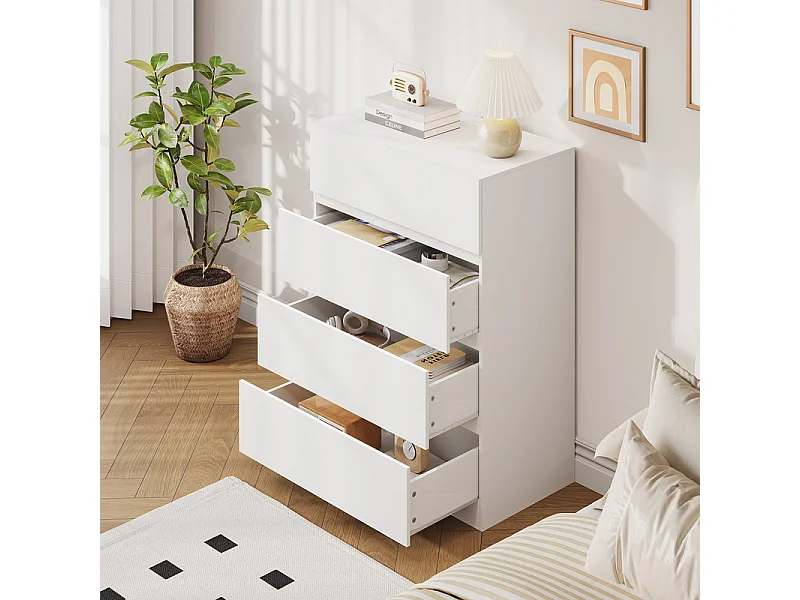 Commode 4 Tiroirs - avec mécanisme de fermeture en douceur - meuble de rangement - 70x40x96cm