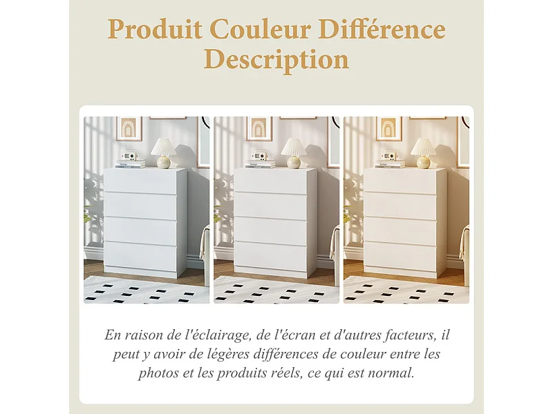 Commode 4 Tiroirs - avec mécanisme de fermeture en douceur - meuble de rangement - 70x40x96cm