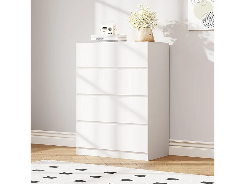 Commode 4 Tiroirs - avec mécanisme de fermeture en douceur - meuble de rangement - 70x40x96cm