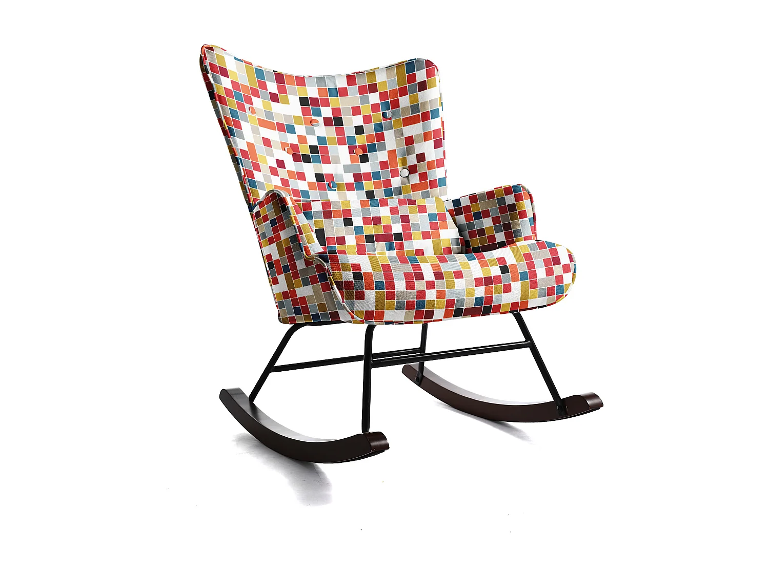 HOMEMIYN Schaukelstuhl: Leinenimitat, buntes Mosaikmuster – 91 x 67 x 86 cm