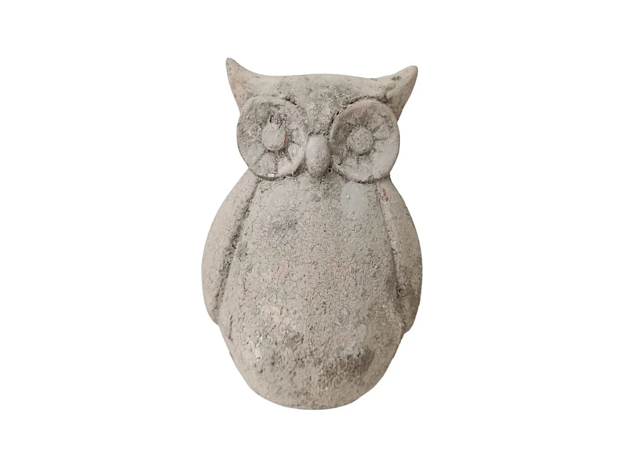 Statuette statue décorative jardin hibou ciment gris vieilli 15cm