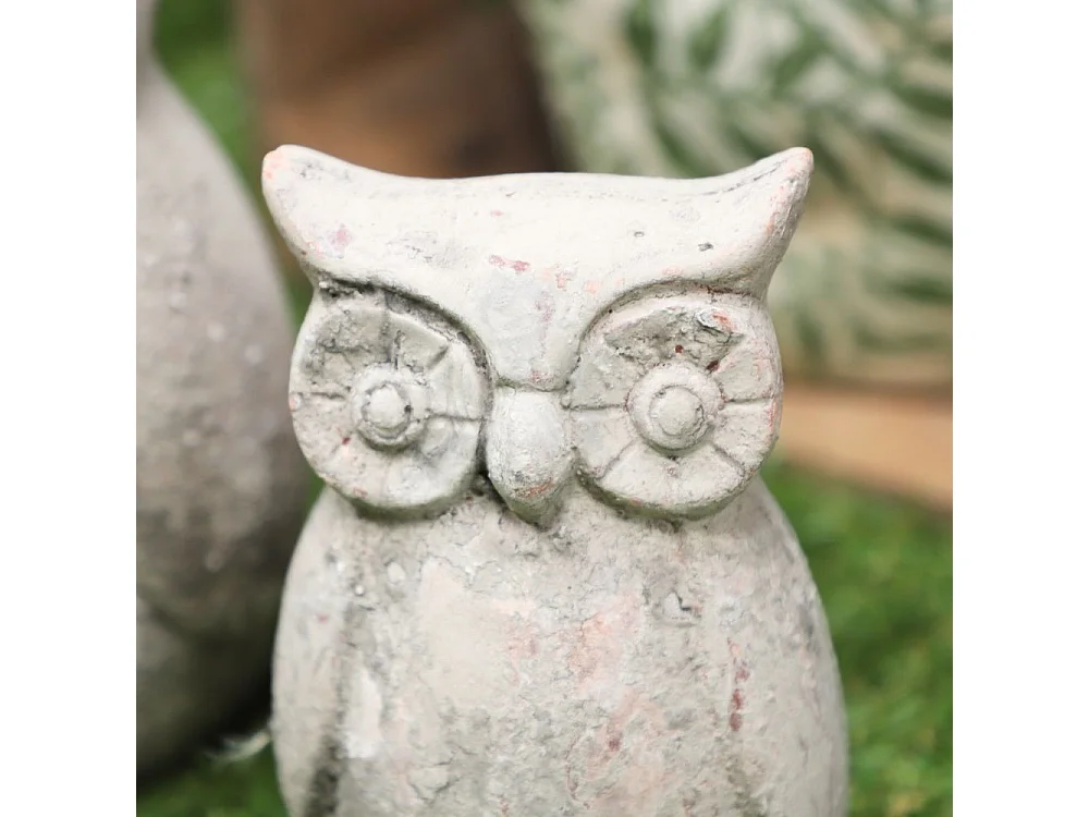 Statuette statue décorative jardin hibou ciment gris vieilli 15cm