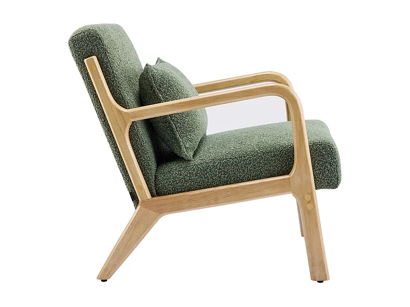 Fauteuil en bois et tissu bouclé vert - Lanna