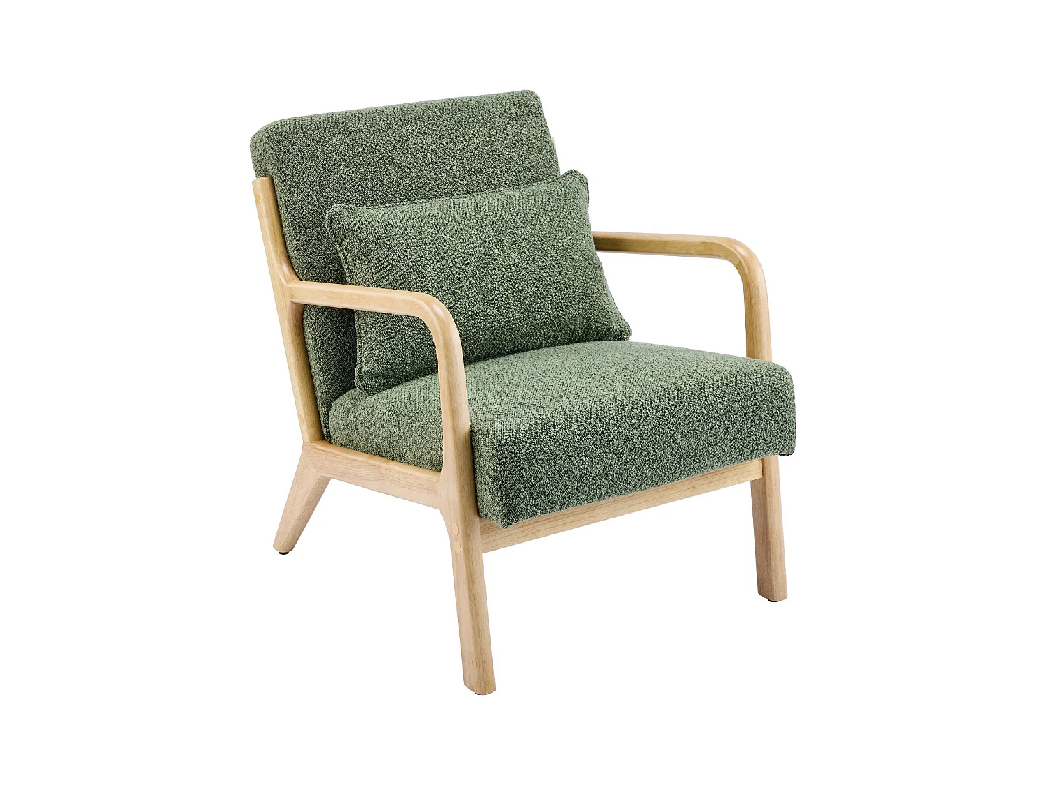 Fauteuil en bois et tissu bouclé vert - Lanna