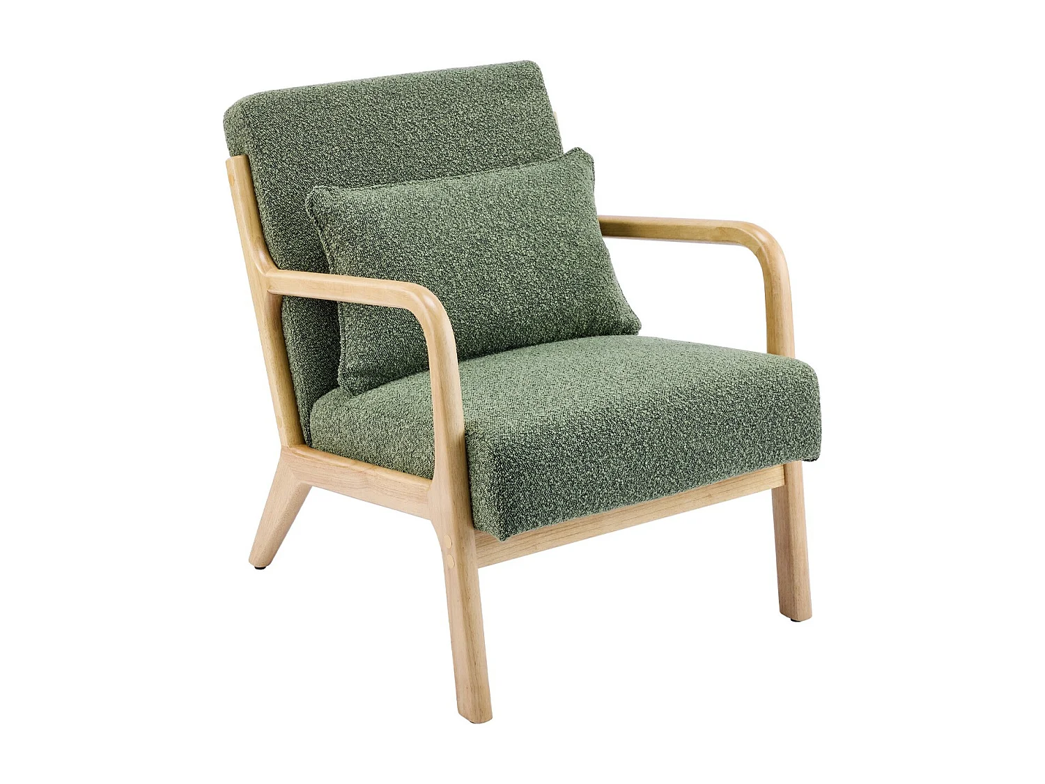 Fauteuil en bois et tissu bouclé vert - Lanna