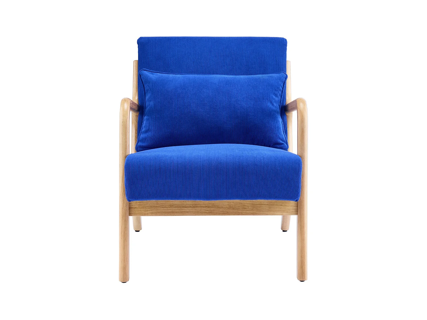 Fauteuil en bois et velours côtelé bleu électrique - Lanna