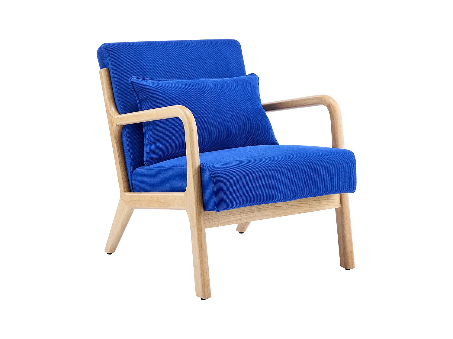Fauteuil en bois et velours côtelé bleu électrique - Lanna