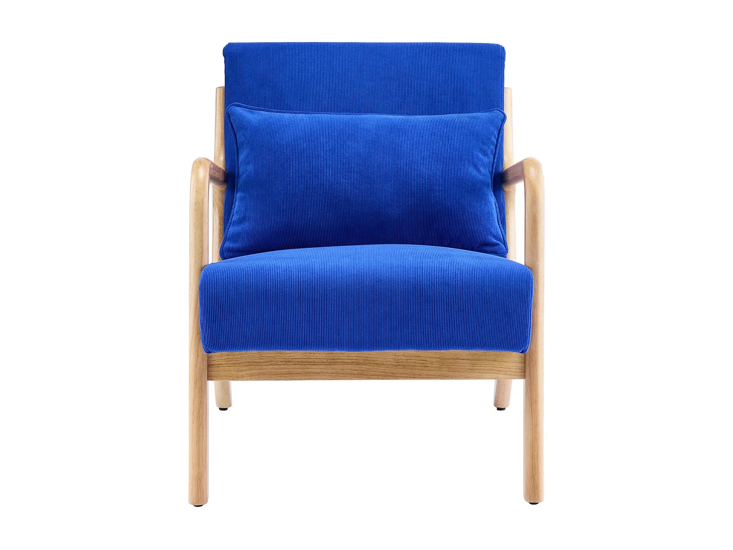 Fauteuil en bois et velours côtelé bleu électrique - Lanna
