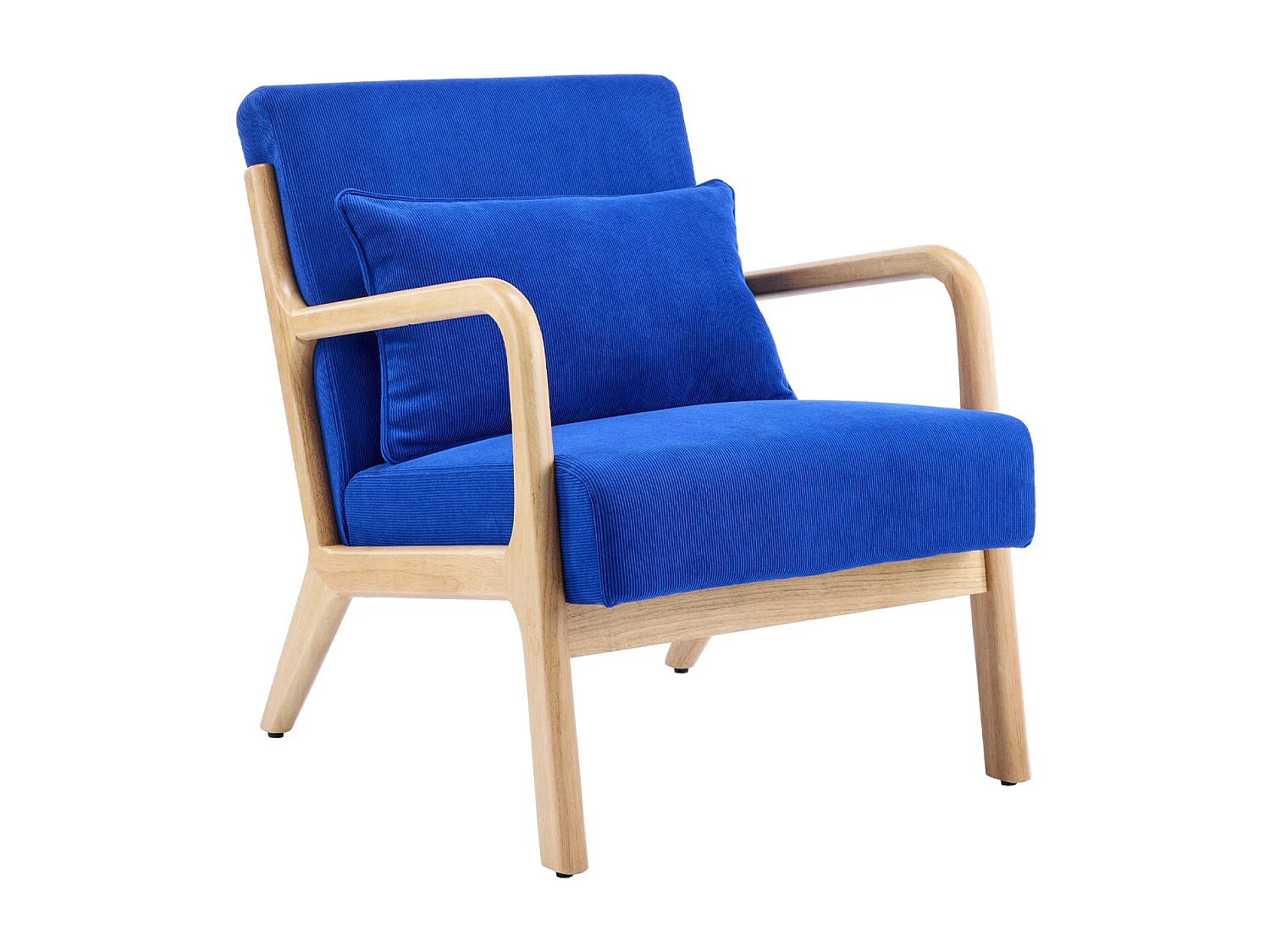 Fauteuil en bois et velours côtelé bleu électrique - Lanna