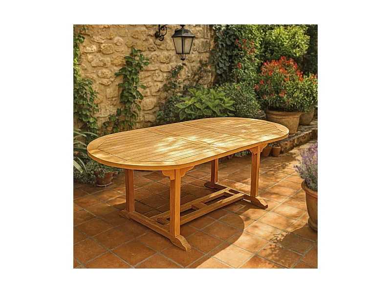 Table de jardin ovale extensible 180/240 cm teck massif – ANCOLIE