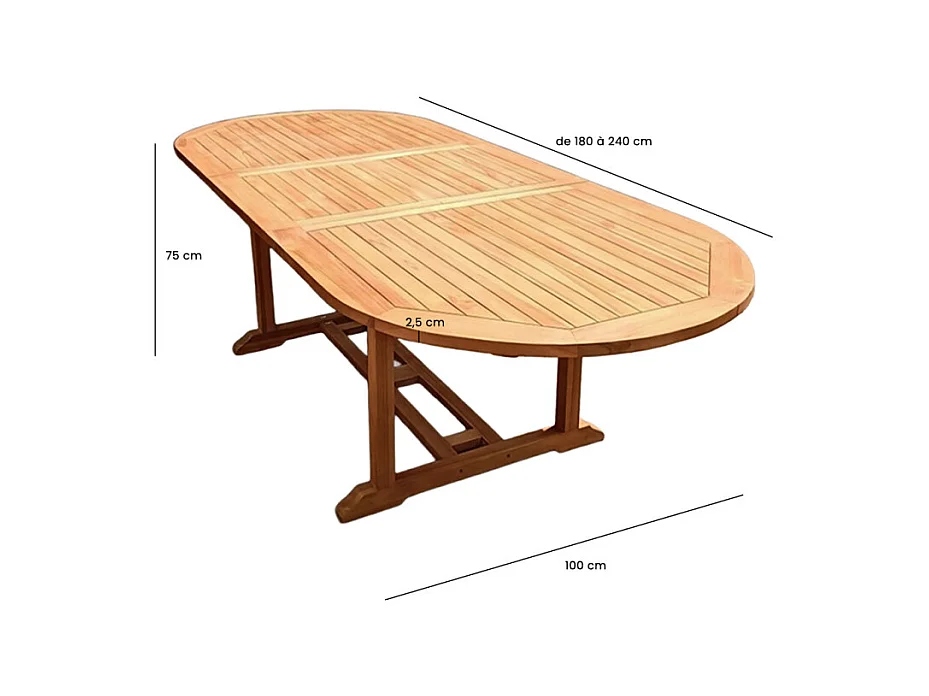 Table de jardin ovale extensible 180/240 cm teck massif – ANCOLIE
