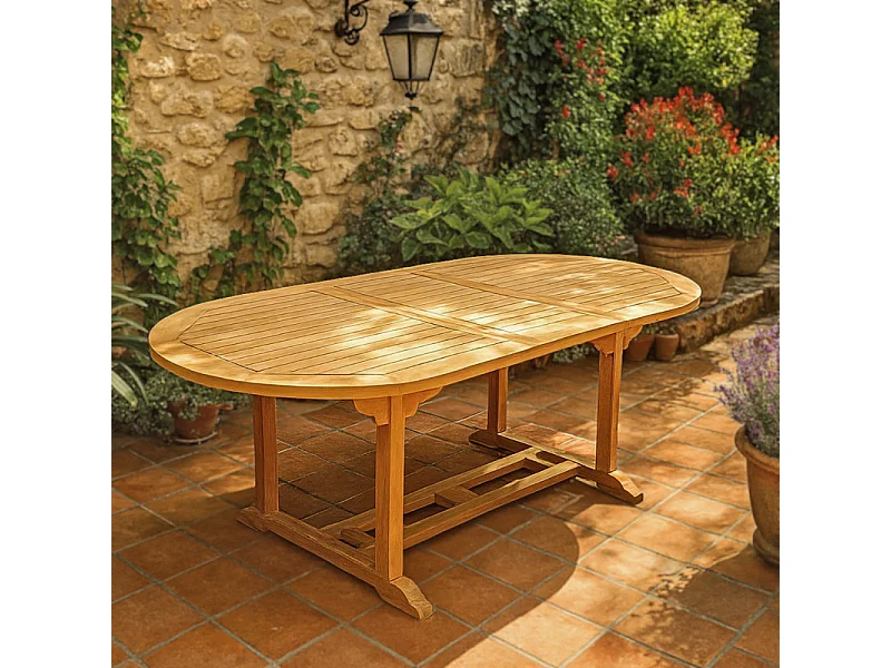 Table de jardin ovale extensible 180/240 cm teck massif – ANCOLIE