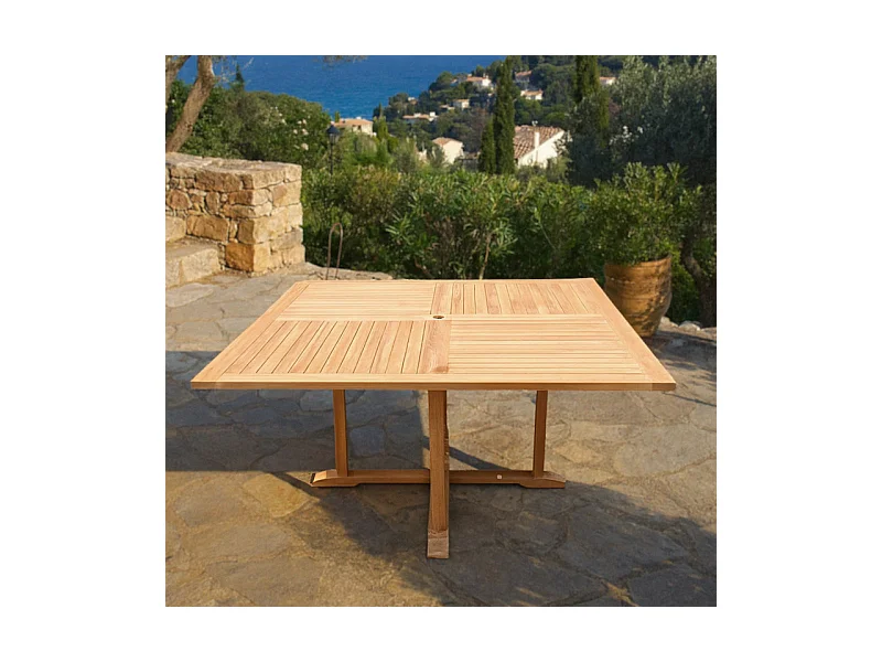 Table de jardin carrée 150 x 150 cm pliante en teck massif - ANCOLIE