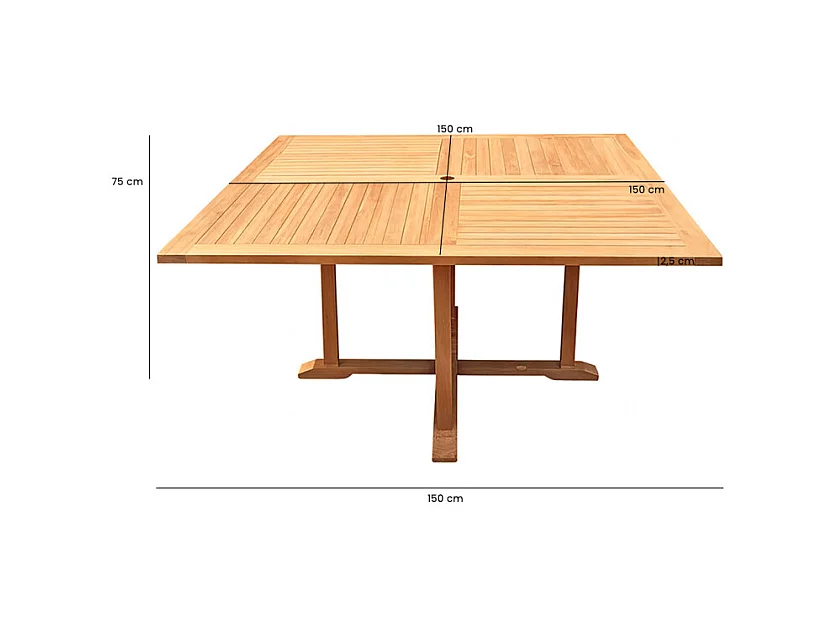 Table de jardin carrée 150 x 150 cm pliante en teck massif - ANCOLIE