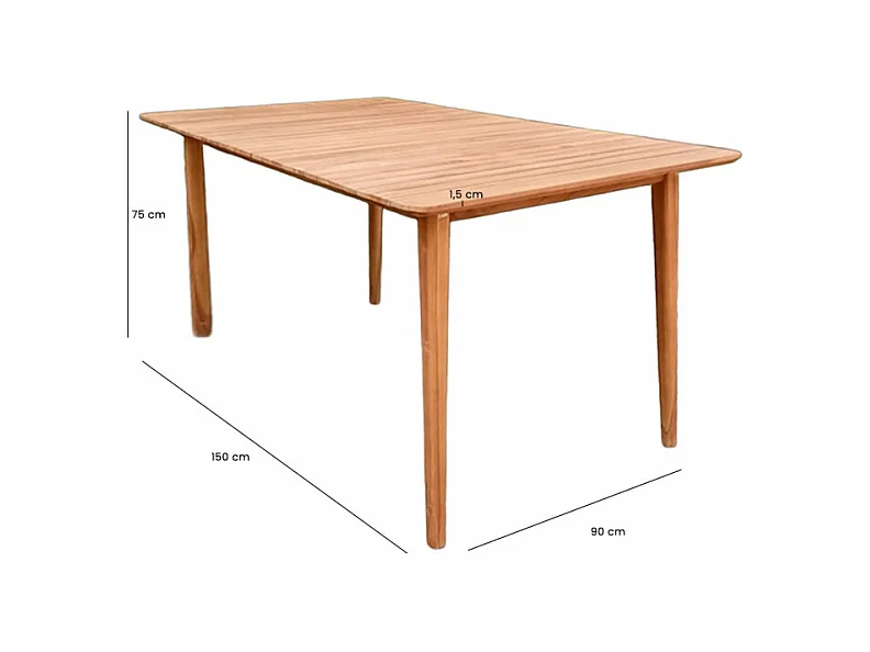 Table de jardin rectangulaire 150 cm bois de teck massif - ANCOLIE