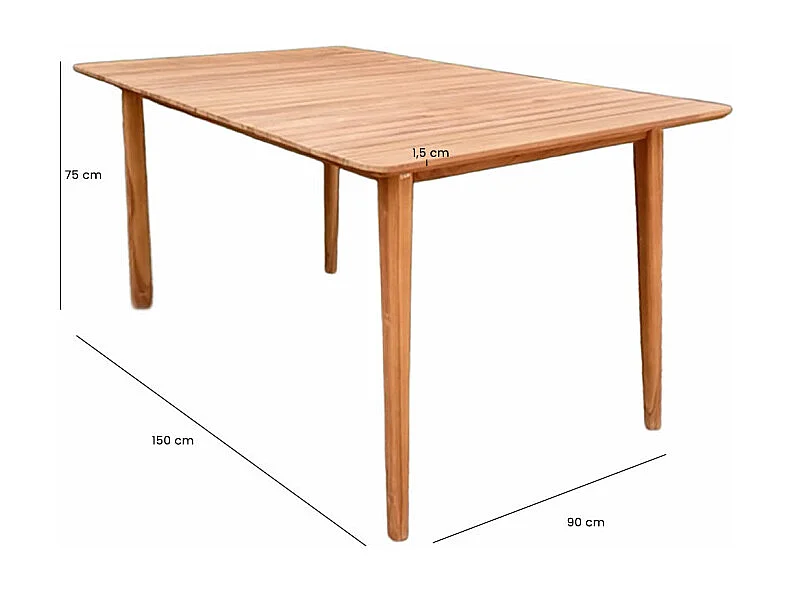 Table de jardin rectangulaire 150 cm bois de teck massif - ANCOLIE
