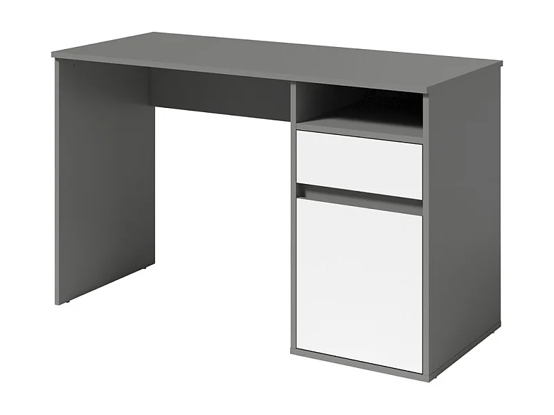 Escritório BILOU cinza e branco – 1 gaveta, 1 porta e 2 nichos – Visual moderno e armazenamento prático