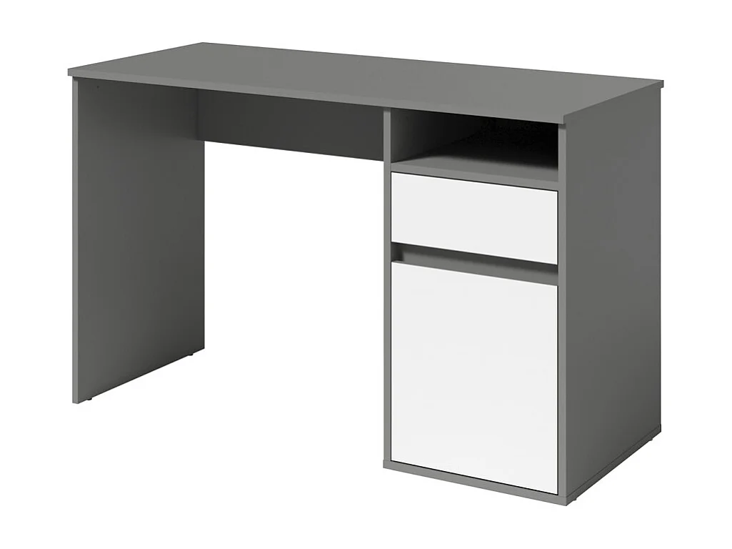 Escritório BILOU cinza e branco – 1 gaveta, 1 porta e 2 nichos – Visual moderno e armazenamento prático