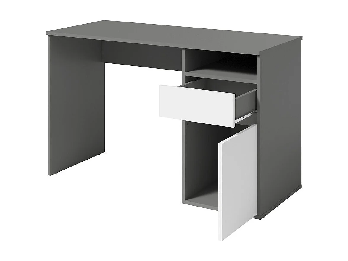 Escritório BILOU cinza e branco – 1 gaveta, 1 porta e 2 nichos – Visual moderno e armazenamento prático