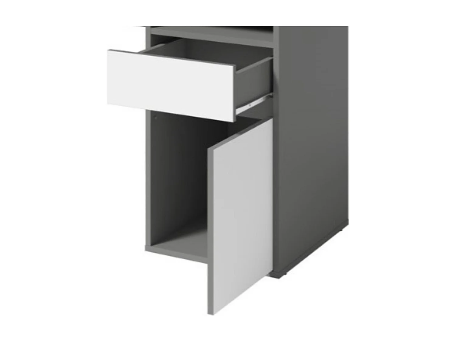 Escritório BILOU cinza e branco – 1 gaveta, 1 porta e 2 nichos – Visual moderno e armazenamento prático