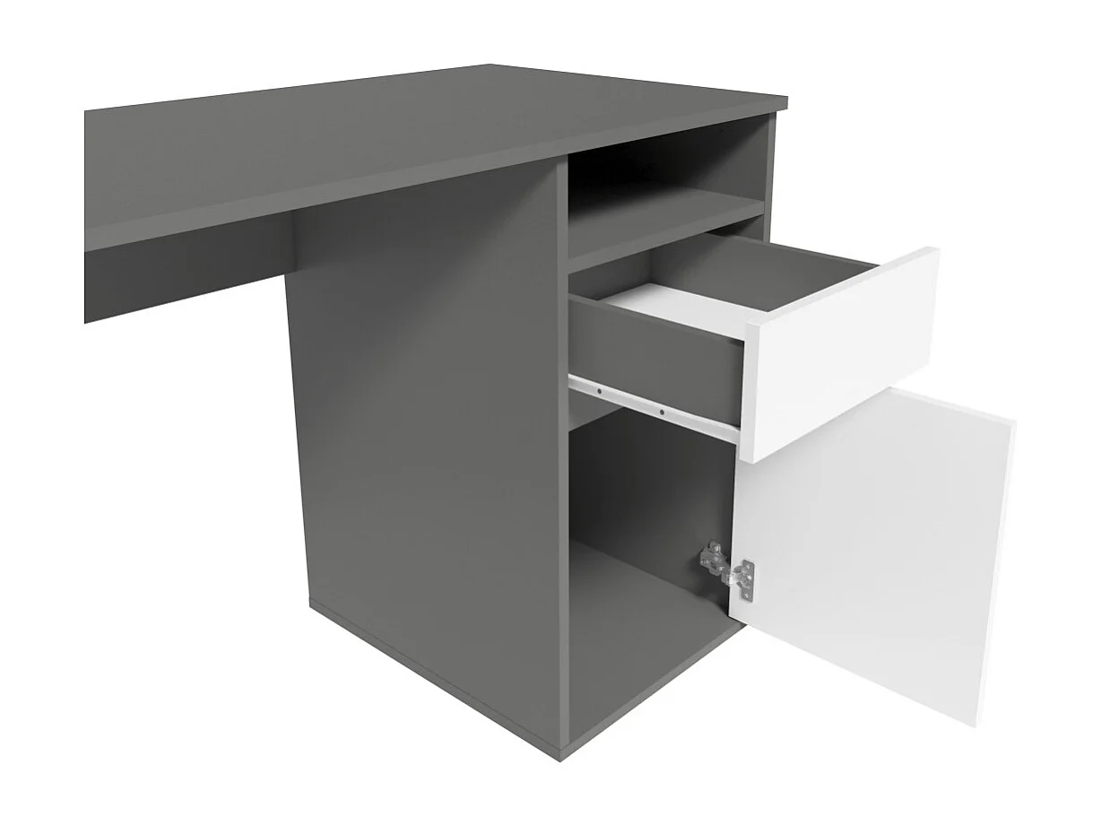 Escritório BILOU cinza e branco – 1 gaveta, 1 porta e 2 nichos – Visual moderno e armazenamento prático