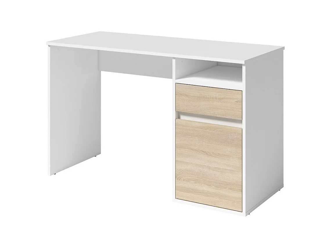 Escritório BILOU branco com gaveta e porta em carvalho claro – Compacto e luminoso para criança