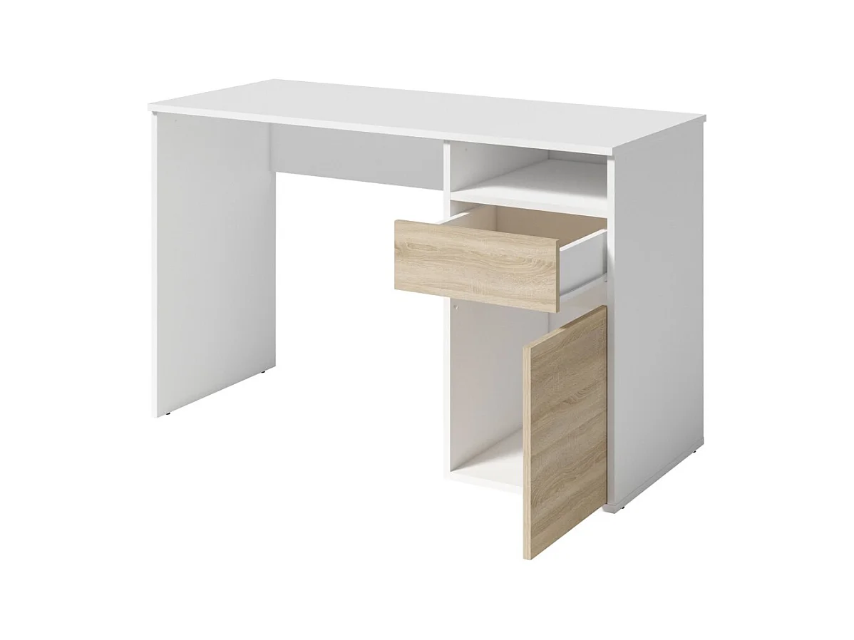 Escritório BILOU branco com gaveta e porta em carvalho claro – Compacto e luminoso para criança