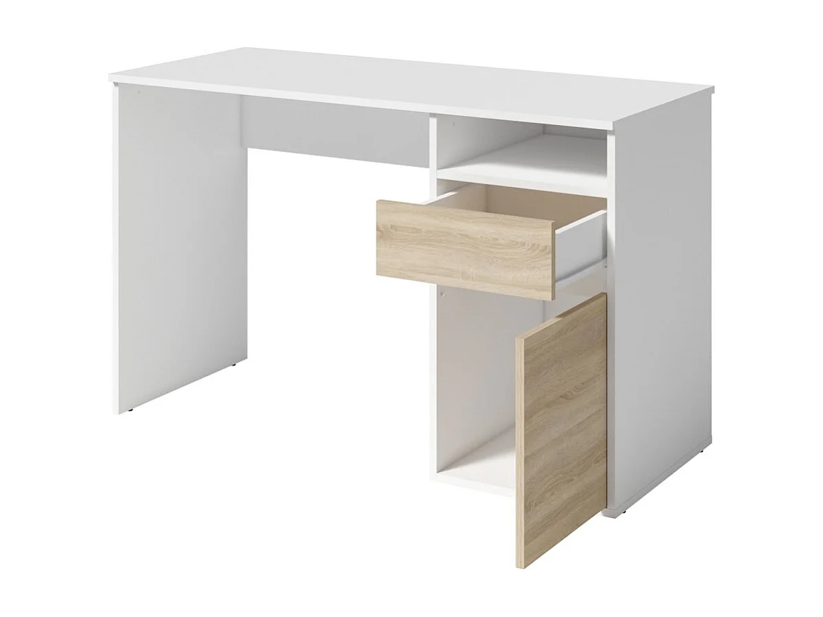 Escritório BILOU branco com gaveta e porta em carvalho claro – Compacto e luminoso para criança