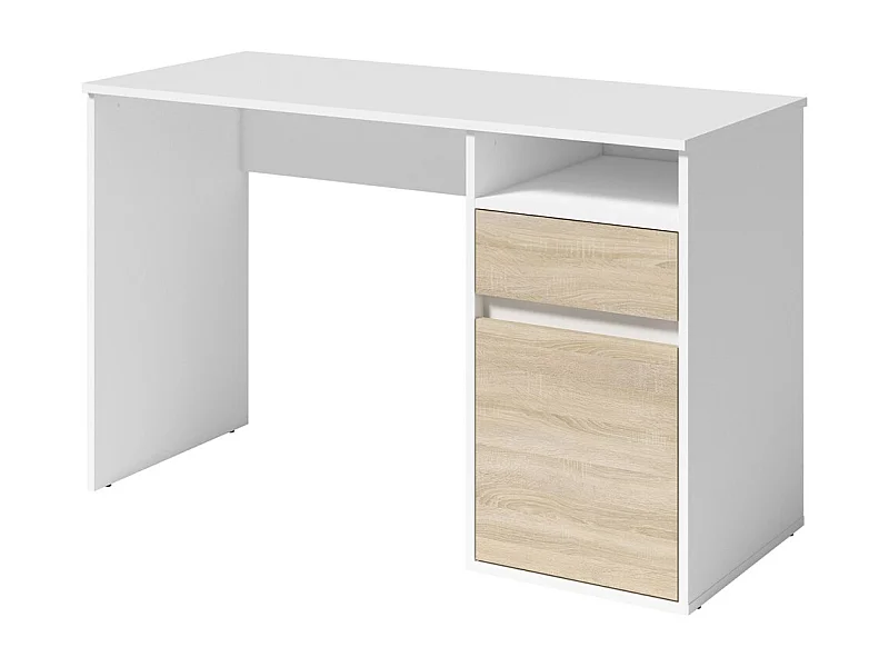Bureau BILOU blanc avec tiroir et porte chêne clair – Compact et lumineux pour enfant
