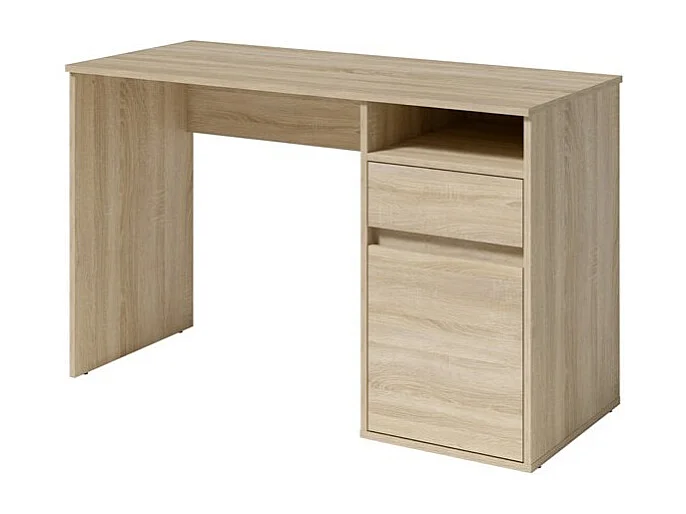 Bureau BILOU chêne Sonoma – 1 tiroir, 1 porte et 2 niches – Style bois clair et design pratique