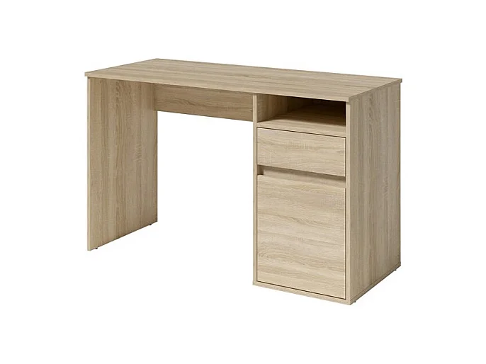 Bureau BILOU chêne Sonoma – 1 tiroir, 1 porte et 2 niches – Style bois clair et design pratique