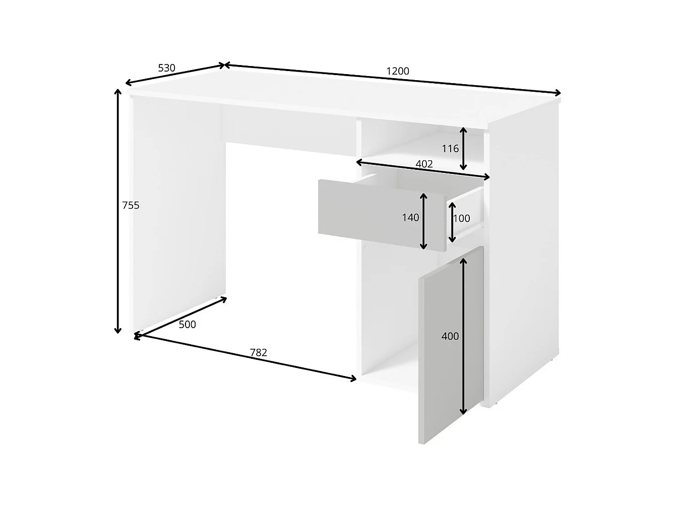 Bureau BILOU chêne Sonoma – 1 tiroir, 1 porte et 2 niches – Style bois clair et design pratique