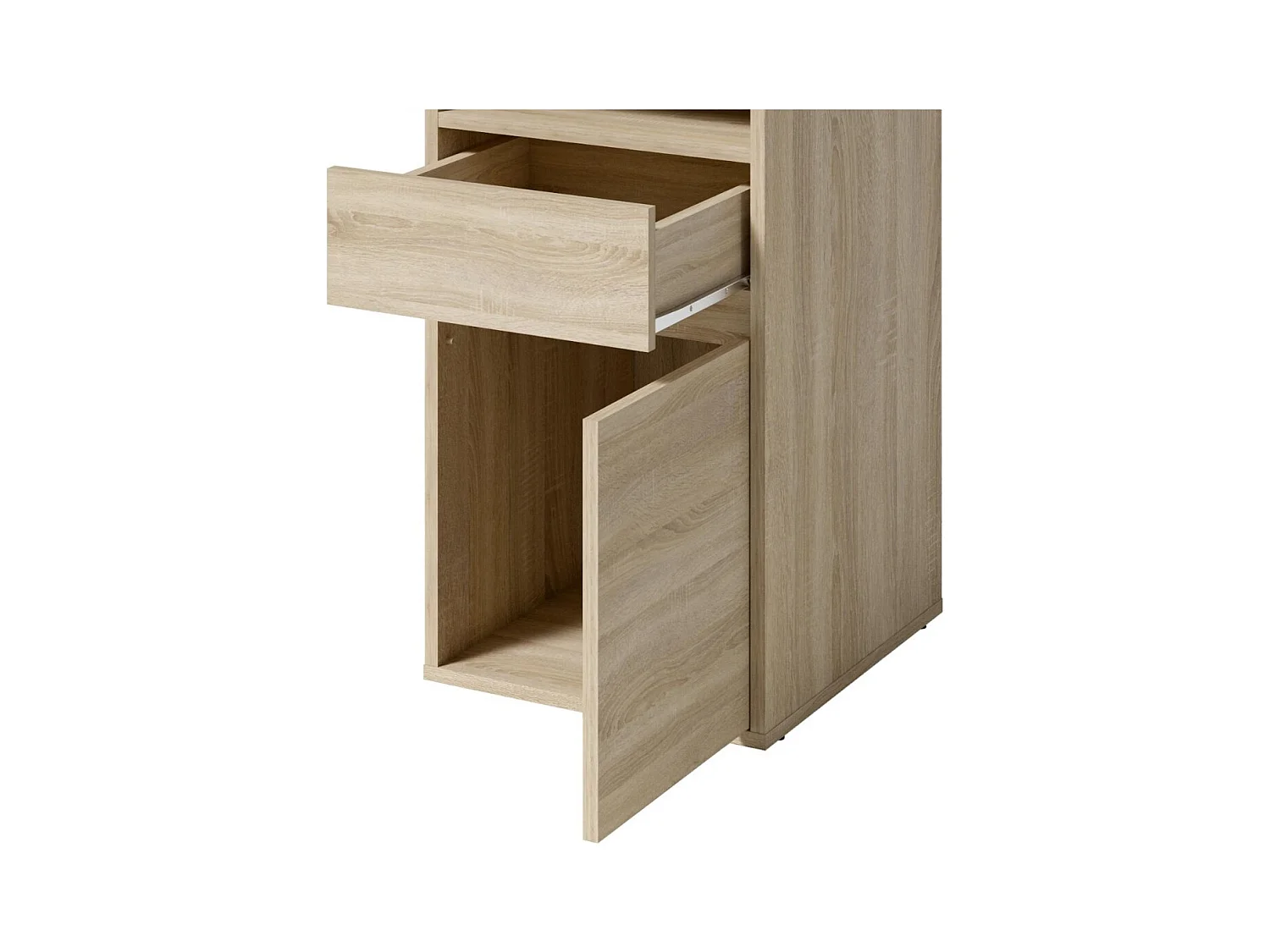 Bureau BILOU chêne Sonoma – 1 tiroir, 1 porte et 2 niches – Style bois clair et design pratique