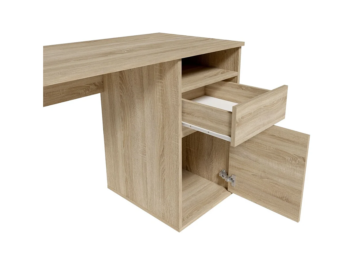 Bureau BILOU chêne Sonoma – 1 tiroir, 1 porte et 2 niches – Style bois clair et design pratique