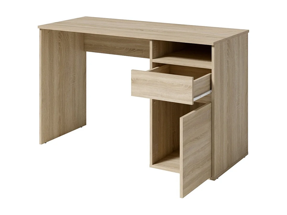 Bureau BILOU chêne Sonoma – 1 tiroir, 1 porte et 2 niches – Style bois clair et design pratique