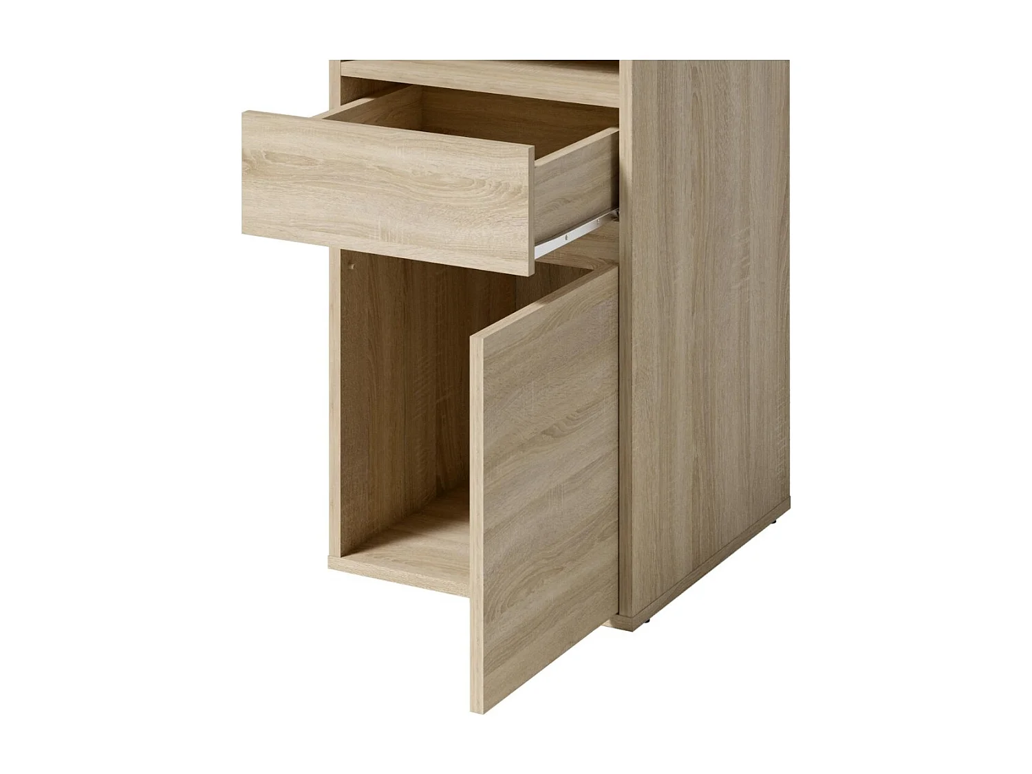 Bureau BILOU chêne Sonoma – 1 tiroir, 1 porte et 2 niches – Style bois clair et design pratique