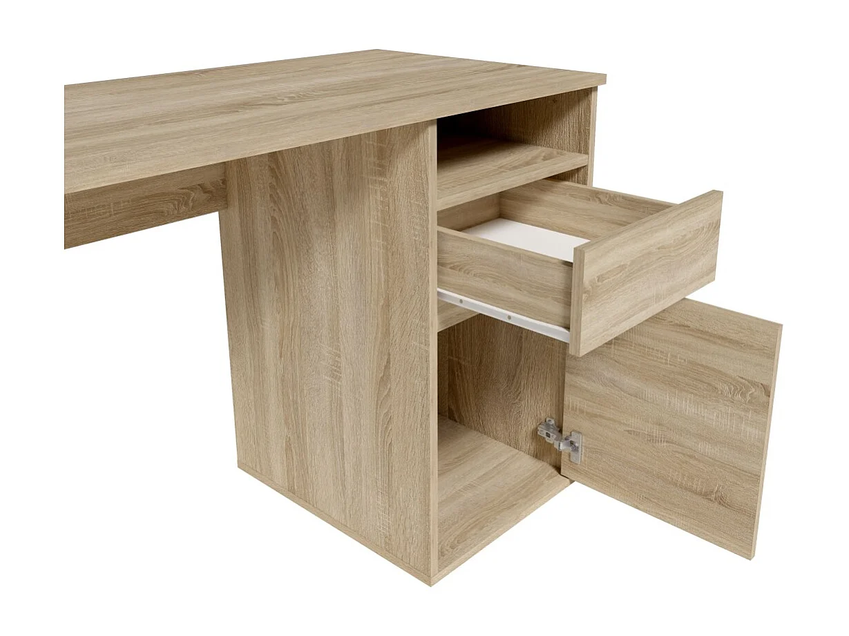 Bureau BILOU chêne Sonoma – 1 tiroir, 1 porte et 2 niches – Style bois clair et design pratique