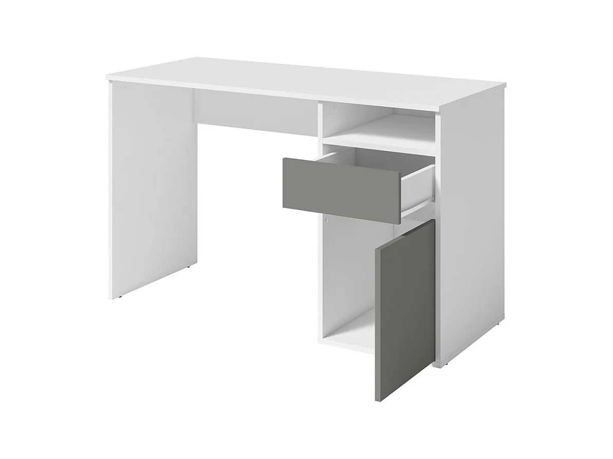 Escritório BILOU branco com gaveta e porta cinza antracite - Design limpo e moderno para criança