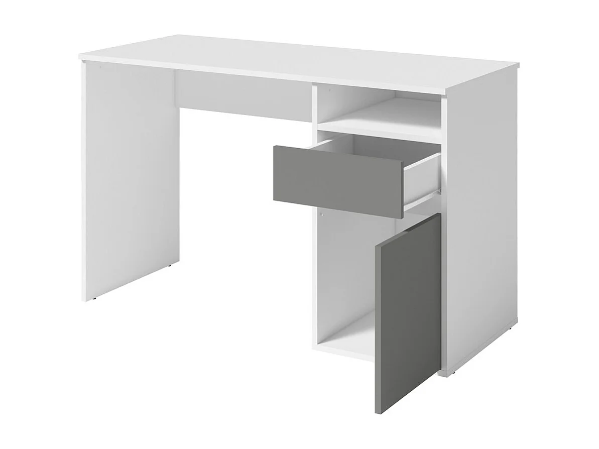 Escritório BILOU branco com gaveta e porta cinza antracite - Design limpo e moderno para criança