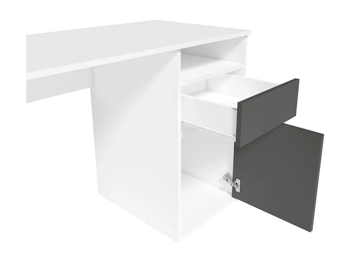Escritório BILOU branco com gaveta e porta cinza antracite - Design limpo e moderno para criança