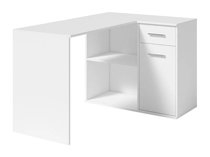 Bureau d'angle LYMA blanc – 1 gaveta, 1 porta e 2 nichos – Compacto, prático e moderno