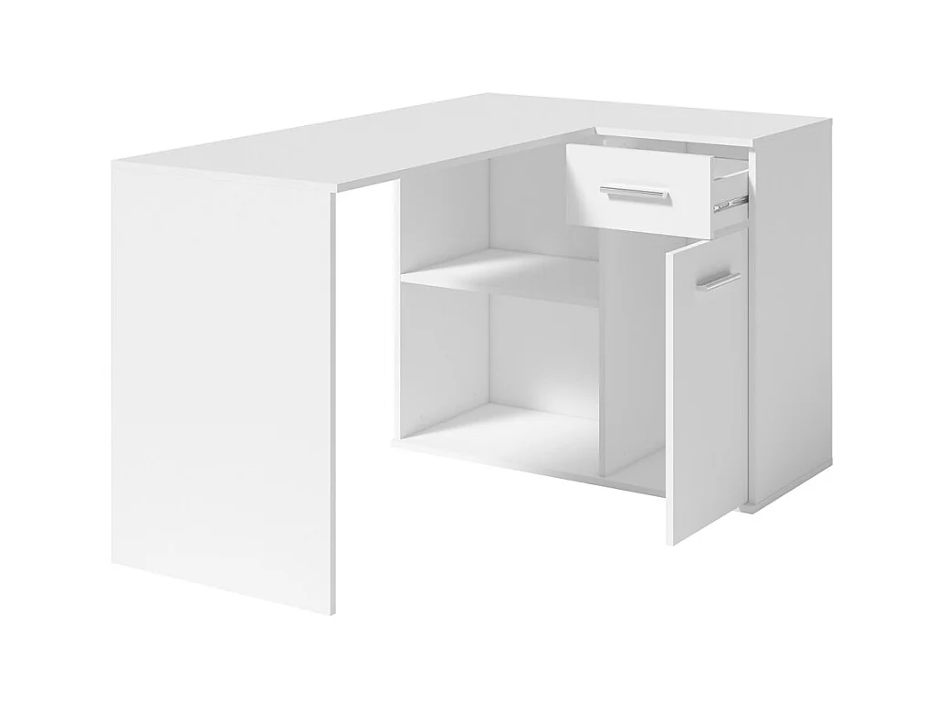 Bureau d'angle LYMA blanc – 1 gaveta, 1 porta e 2 nichos – Compacto, prático e moderno